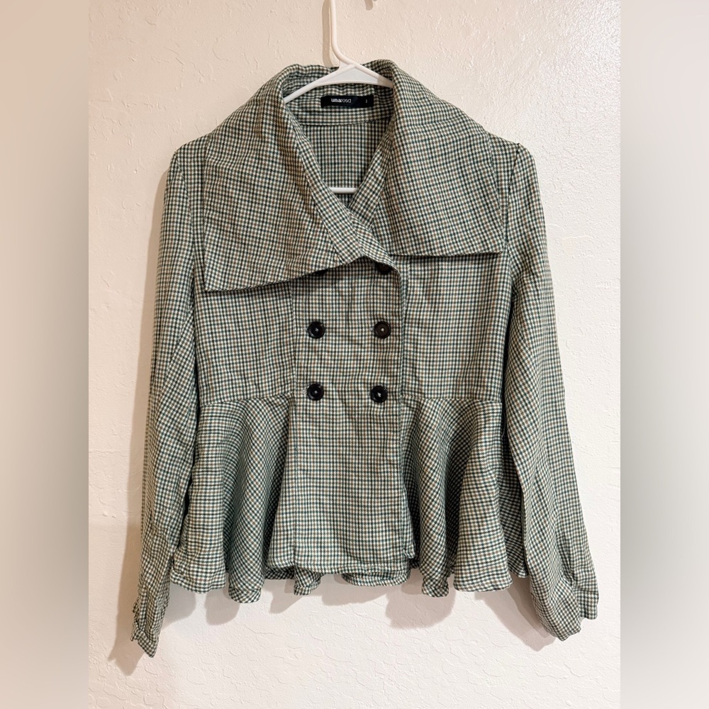 Una Rosa Green Checkered Women's Top size 1 (Small) Y2K - Picture 3 of 10